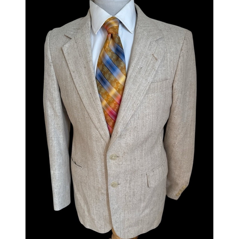 Savile Row Linen Weave Burlap Look Blazer Beige Men's Size 37R Sport Coat Jacket